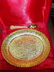 Gold Plated Oval Shaped Bowl With Spoon