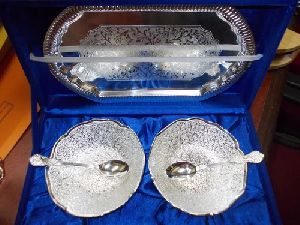 Silver Plated Tray with 2 Bowl and 2 Spoon Set