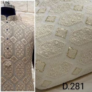 Embroidered White Sherwani Fabric