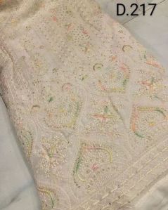 Multi Colored Embroidery Work Fabric