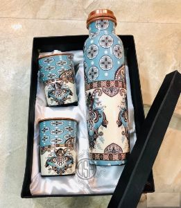 GF-513 Meenakari Copper Water Bottle Gift Set