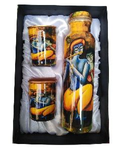 Radha Krishna Copper Water Bottle Gift Set