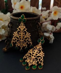 Gold Plated Green Drop Earrings