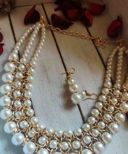 Gold Plated Pearl Layered Necklace Set