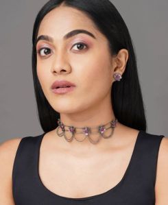 Purple German Silver Choker Set