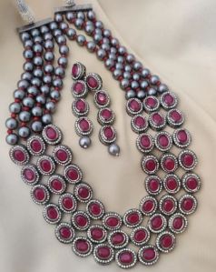 Red Stone Long Necklace Set