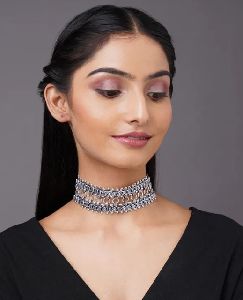 Silver Black Tassel Necklace