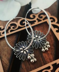 Silver Flower Hoop Earrings