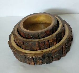 Wooden Bark Tray Set