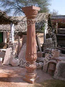 Red Sandstone Carved Pillar