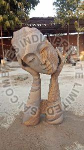 Marble Human Hand with Head Modern Art Sculpture