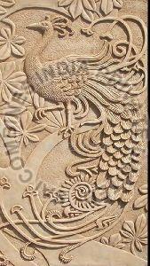Peacock Carved Marble Wall Panel