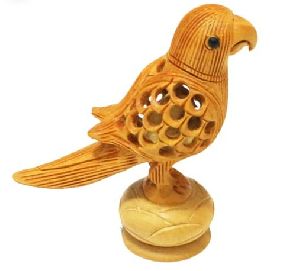 Carved Wooden Parrot Statue