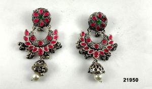 Premium oxidised jhumka earrings red