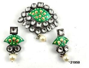 Premium oxidised kundan pendant set gy