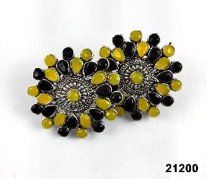 Premium oxidised with yellow & black stone earrings