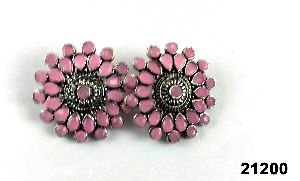 Premium pink oxidised with stone earrings