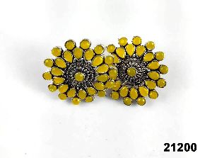 Premium yellow oxidised with stone earrings
