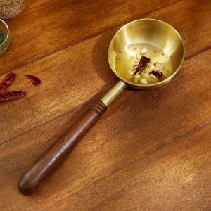 Brass Tadka Pan With Wooden Handle