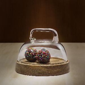 Dome Glass Cloche With Wooden Base- Small