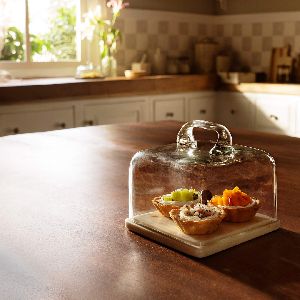Glass Cloche With Marble Base Square