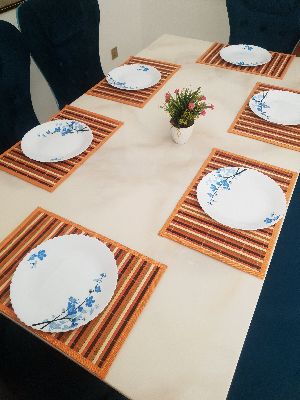 Cream and Black Stripes Bamboo Dining Table Mat