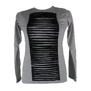 Ladies Long-sleeved Shirt with Cut-off Stripes