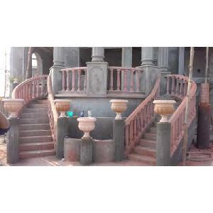 Agra Red Stone Railing Pillar