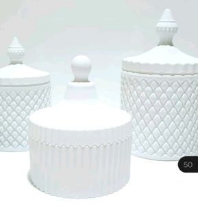 glass jar set of 3 pcs complete white color