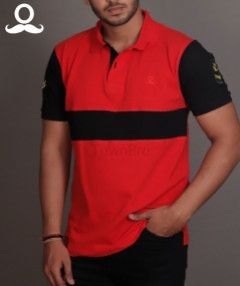 Red Stripe Cotton Polo T-Shirt
