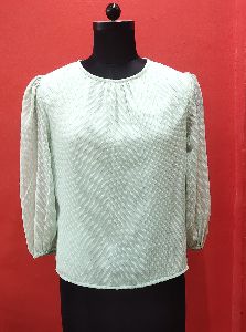 Solid Green Polyester Ladies Top