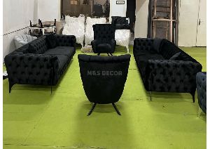 Black Suede Chester Sofa With 2 High Back Chair