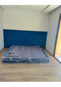 Blue Suede Fabric King Size Low Floor Bed