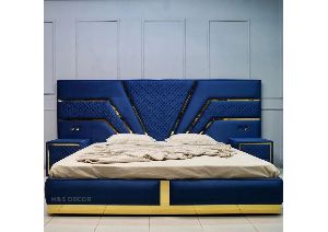 Golden Stripe Design King Size Upholstery Bed