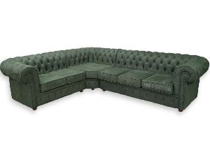 Green Suede Fabric Chester L Shape Corner Sofa Set