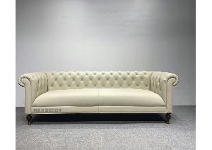 Off White Leatherette Chester Sofa