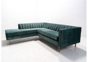 Straight Line Lining L Shape Corner Sofa Set With Golden Legs Frame