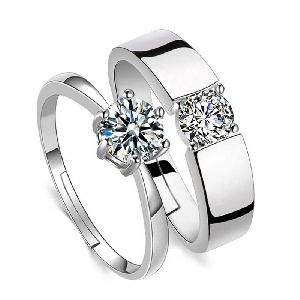 Adorable Crystal Silver Plated Couple Ring