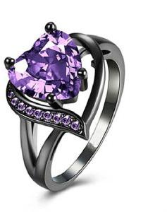 Crystal Heart Black Silver Fabulous Ring