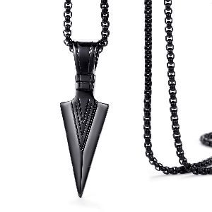 Stainless Steel Black Arrow Pendant Necklace