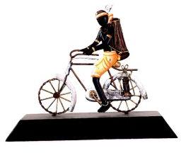 Wrought Iron Tribal Man Riding a Bicycle Figurine