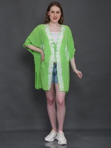 Parrot Green and White Batik Effect Viscose Kaftan