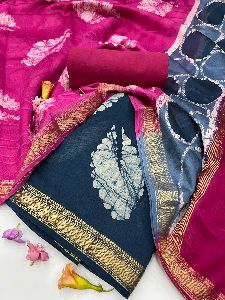 Maheshwari silk unstitched dress material with dupatta