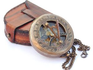 Antique Brass Sundial Push Button Compass
