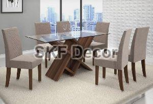 6 Seater Glass Top Dining Table Set