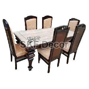 6 Seater Marble Top Dining Table Set