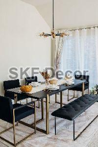 Antique Golden Metal 6 Seater Dining Table Set