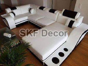 White and Black U Shaped Sofa Set