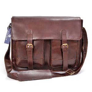 14.7 Inch Brown Mens Leather Laptop Bag