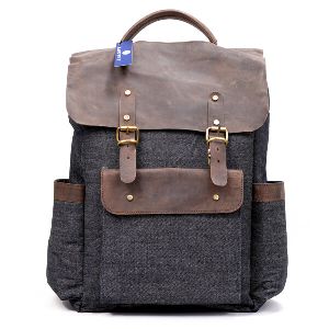 Handmade Leather Canvas Backpack